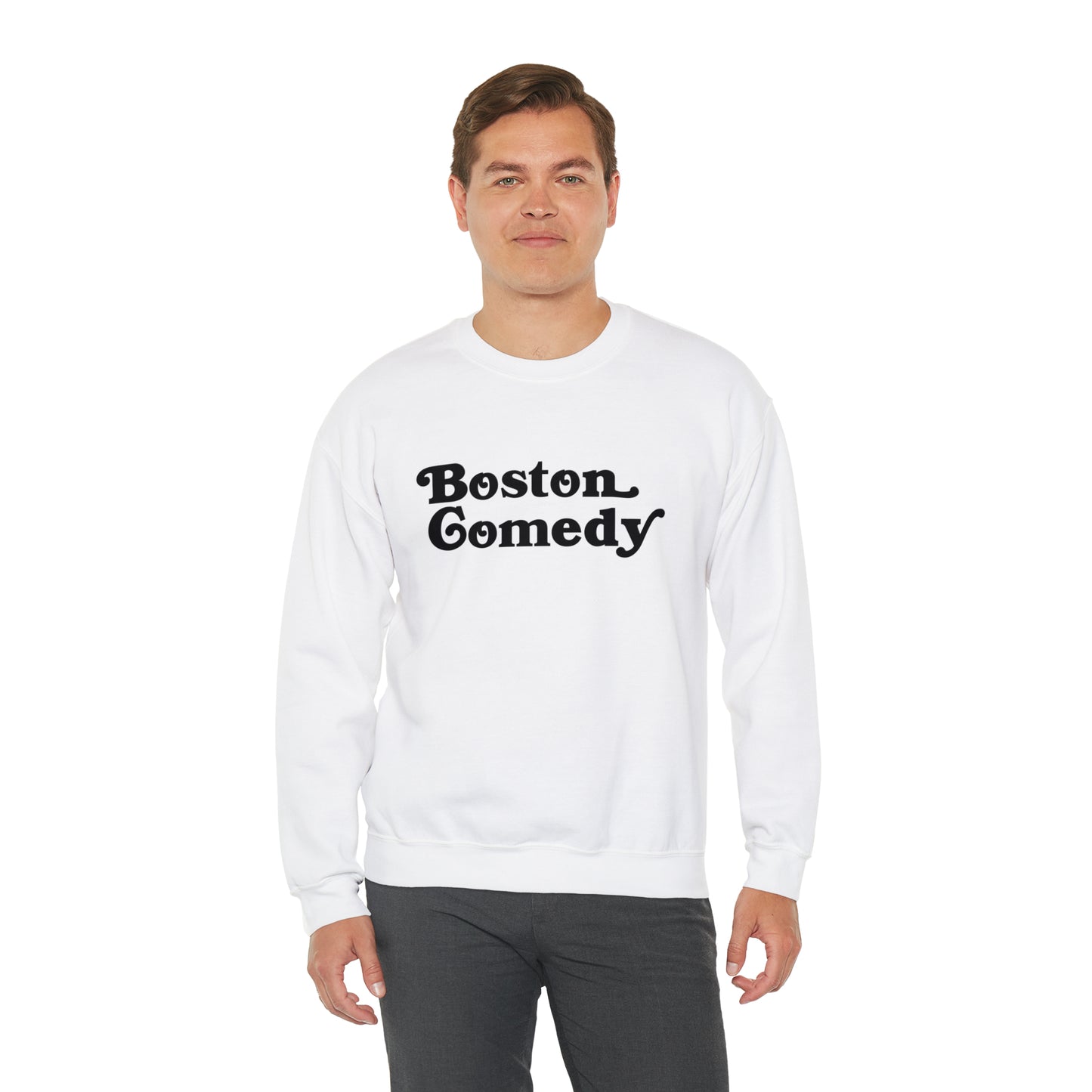 Boston Comedy Sweatshirt, Vintage Old School Font Unisex Heavy Blend™ Crewneck Sweatshirt