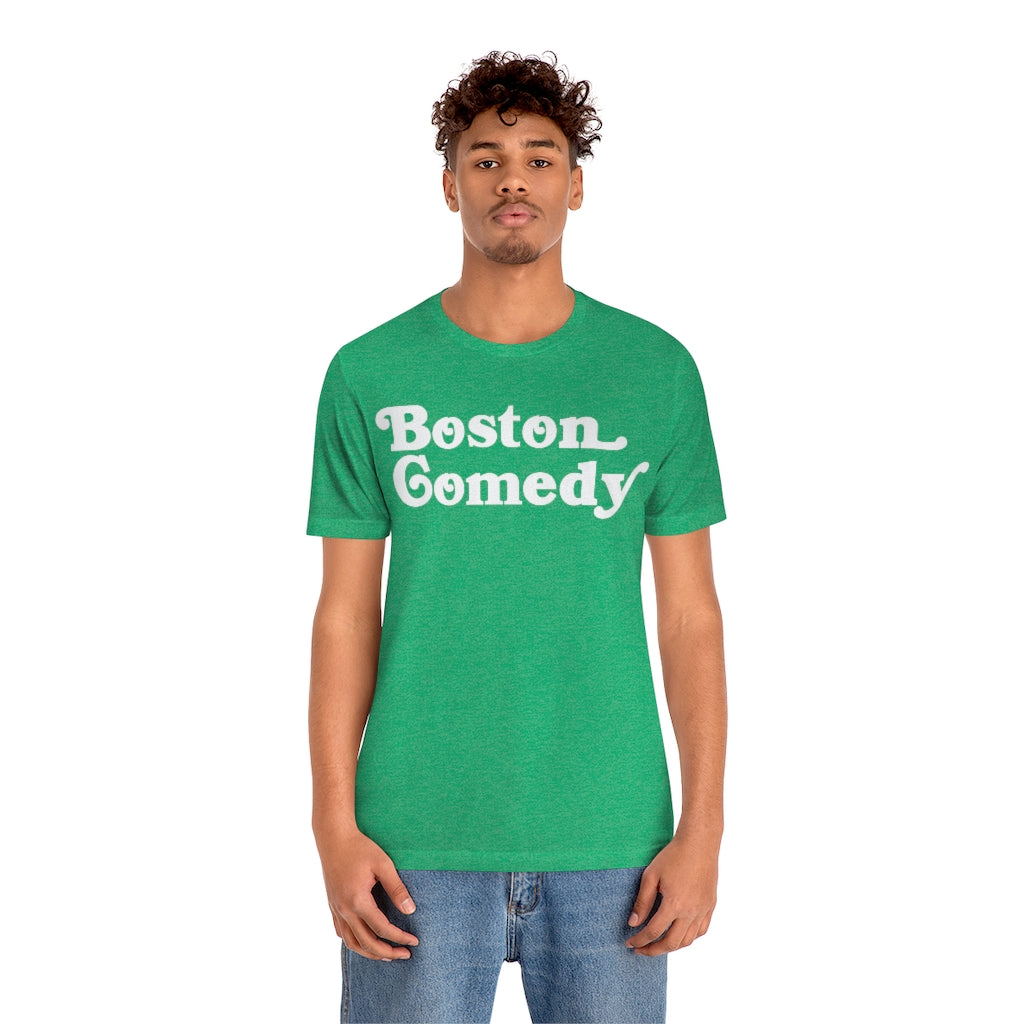 Boston Comedy T Shirt, Old School Font, Vintage Retro Style Unisex Jersey Short Sleeve Tee